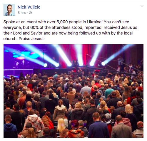 Nick Vujicic chia sẻ về những tấm lòng tiếp nhận Chúa tạitại Ukraine.