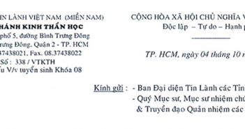Thông Báo Tuyển Sinh Khoá 08 Của Viện Thánh Kinh Thần Học