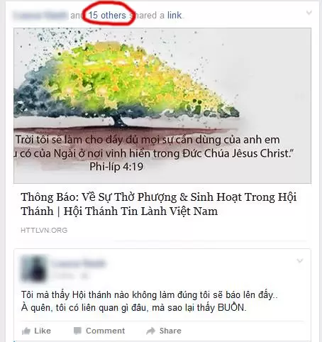 Số người chia sẻ đường link thông báo trên một tài khoản của một tín hữu.