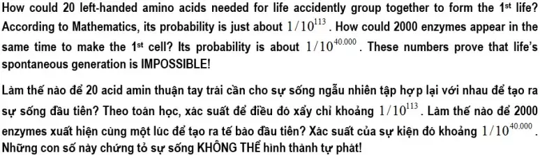 Xác Suất Để Sự Sống Hình Thành Tự Phát - Phần 1: Kịch bản của nồi súp nguyên thủy